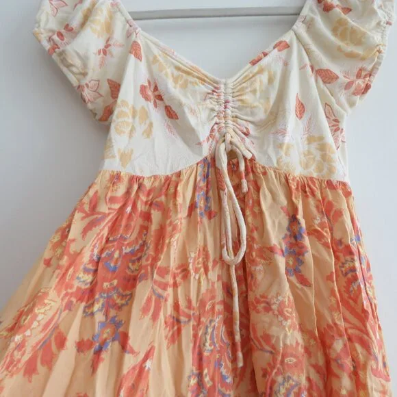 FREE PEOPLE La Bamba Babydoll Top in Tea Combo Floral Boho Handkerchief Y2K XS - Picture 9 of 15